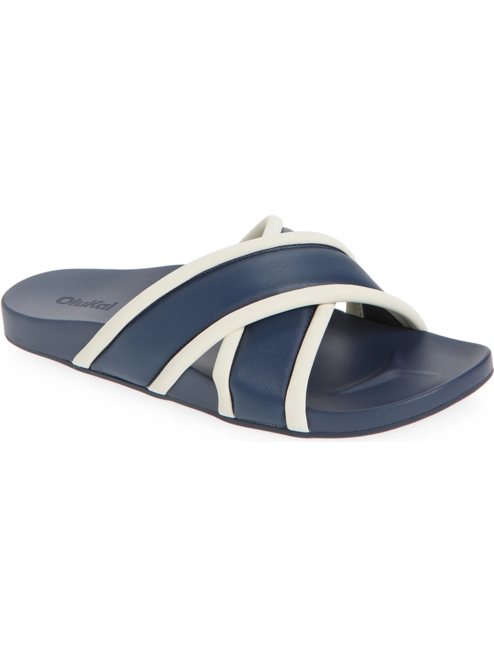 OluKai Ani Navy/White Water Resistant Criss Cross Slide Sandals - Size 8